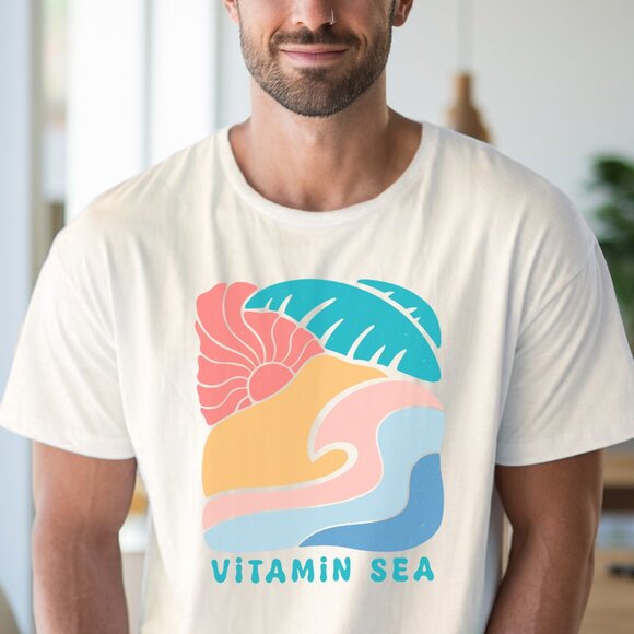 Vitamin Sea Graphic Tee Beach Wave Palm Tree Sun Summer Coastal Shirt - Picture 4 of 6